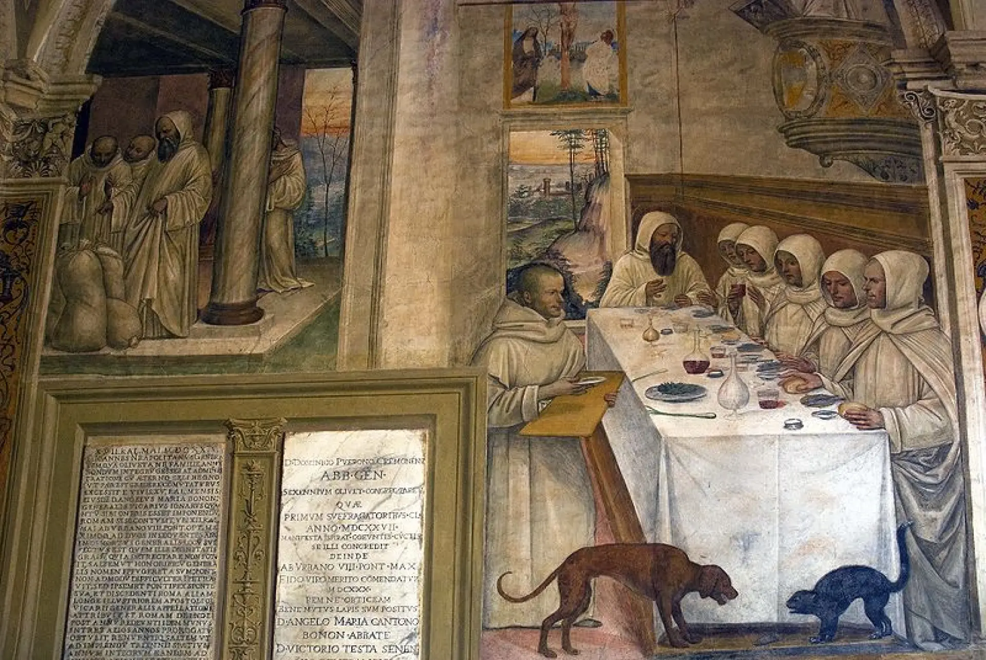 Sodoma. San Benedetto ristora i monaci. Affresco. 1503-04 Monastero di Monte Oliveto Maggiore