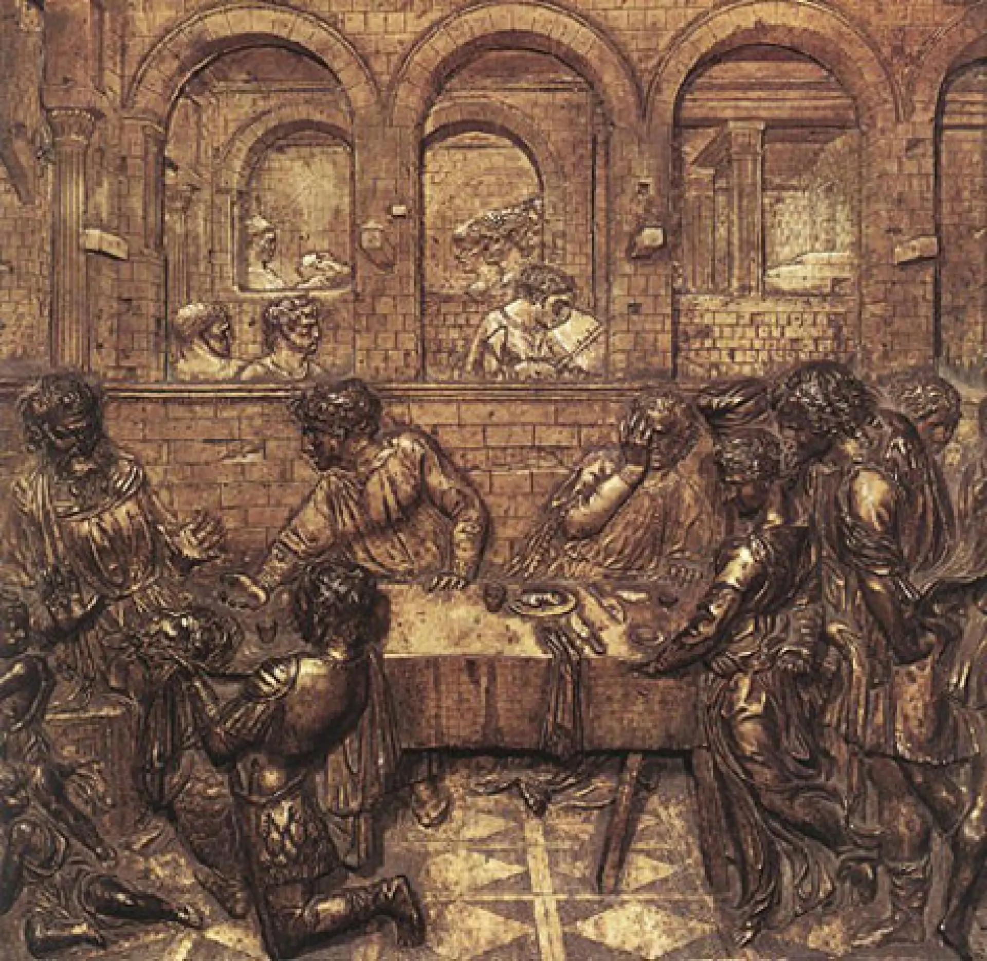 Donatello. Banchetto di Erode. 1427. Bronzo dorato. Fonte battesimale, Siena, Battistero.