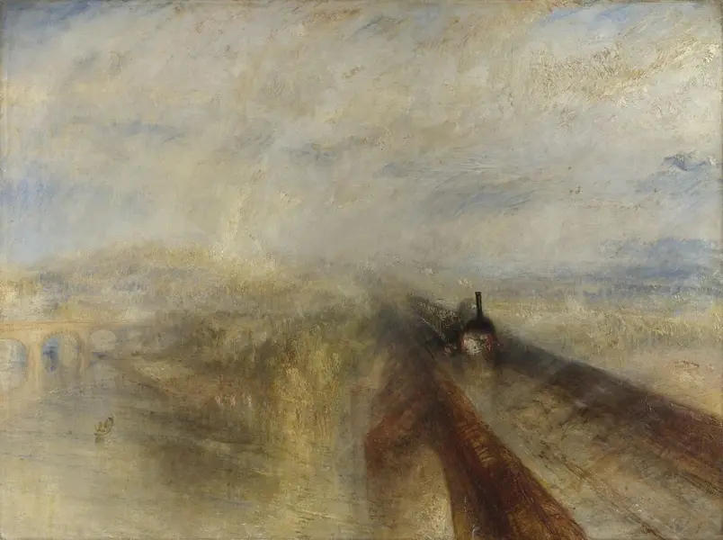 <p>William Turner. <em>Pioggia, vapore, velocità.</em> 1844. Olio su tela. Londra, National Gallery</p>
