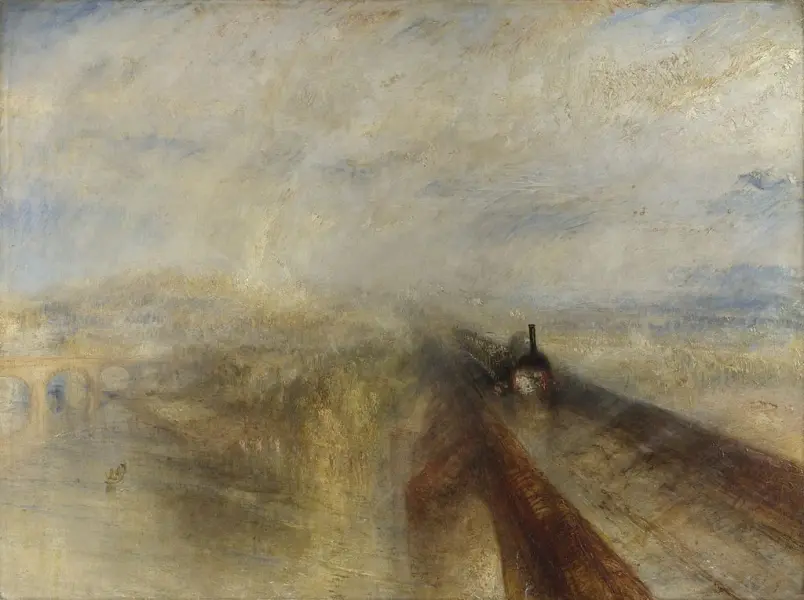 <p>William Turner. <em>Pioggia, vapore, velocità.</em> 1844. Olio su tela. Londra, National Gallery</p>
