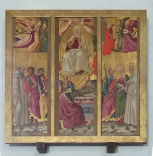 <p>Neri di Bicci. Maria Assunta e santi. 1467. Tempera su tavola lignea. Bagno di Romagna, Basilica di Santa Maria Assunta. Foto delle autrici del testo.</p>