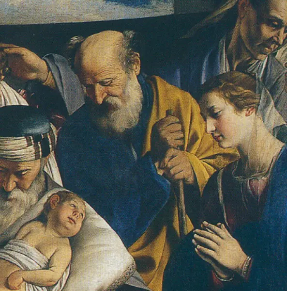 Orazio Gentileschi. Circoncisione. 1605-07 ca. Part. con Maria e Giuseppe. Olio su tela. cm. 390X252. Ancona, Pinacoteca Comunale.