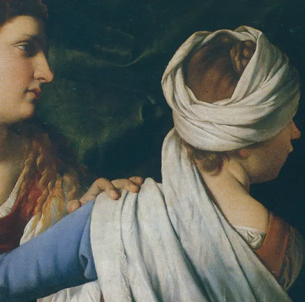 Orazio Gentileschi. Giuditta e la serva. Part. 1608-09 ca. Olio su tela. cm. 136X160. Nasjonalgalleriet, Oslo