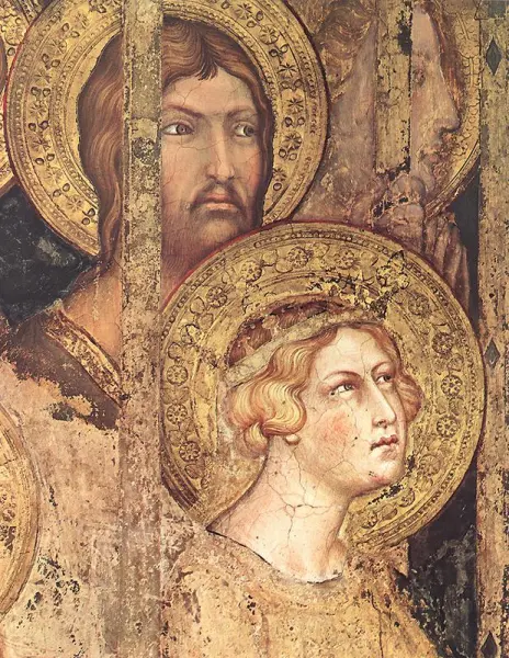 Simone Martini. Maestà. Dett. 1315. Affresco con inserti in vetro, foglia d'oro e punzonatura, smalti, carta.  Siena, Palazzo Pubblico.