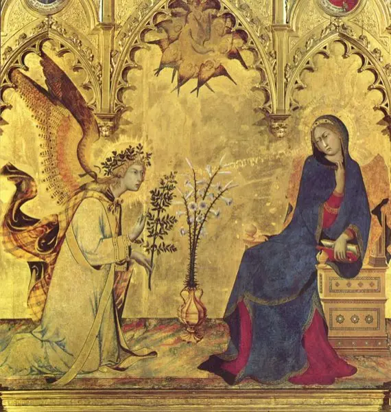 Simone Martini e Lippo Memmi. Annunciazione. Dettaglio del settore centrale. 1333. Tempera su tavola lignea. cm. 2,65X3,05. Firenze, Uffizi