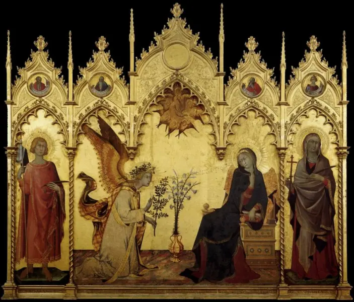 Simone Martini e Lippo Memmi. Trittico dell'Annunciazione. 1333. Tempera su tavola lignea. cm. 2,65X3,05. Firenze, Uffizi