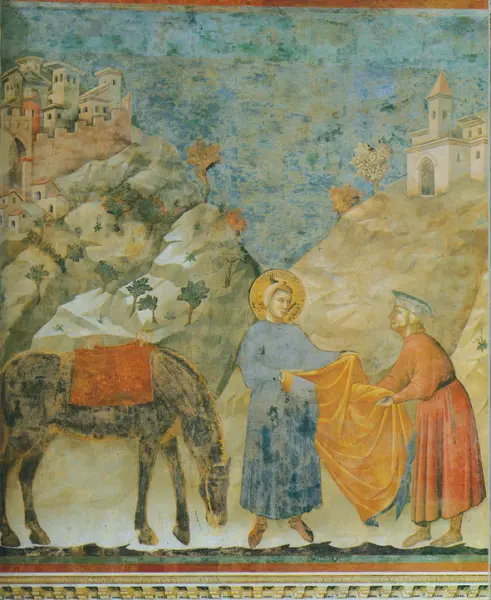 Giotto. Il dono del mantello. 1290-99. Affresco. Assisi Basilica Superiore di San Francesco.