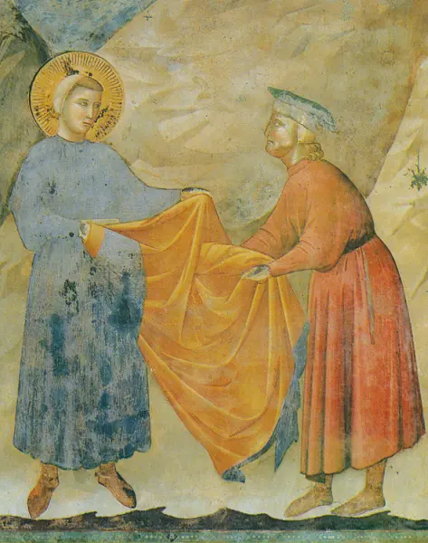 Giotto. Il dono del mantello. Dett. 1290-99. Affresco. Assisi Basilica Superiore di San Francesco.