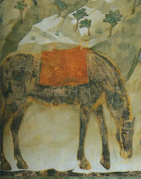 Giotto. Il dono del mantello. Dett. 1290-99. Affresco. Assisi Basilica Superiore di San Francesco.