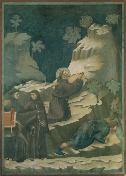 Giotto. Il miracolo della fonte. 1290 ca. Affresco. cm 270X200. Assisi, Basilica Superiore di San Francesco.