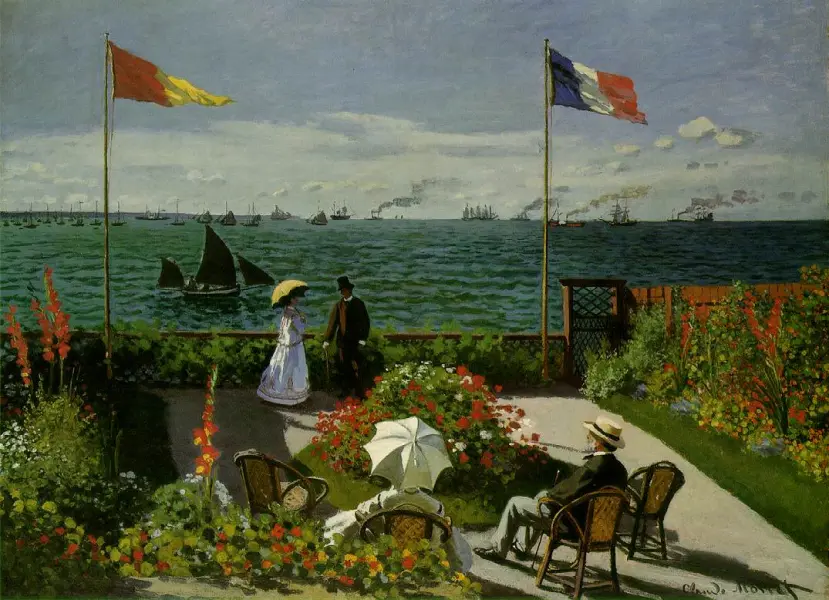 Claude Monet Terrazza sul mare a Sainte Adresse. 1866. Olio si tela. cm. 98X130. New York, Metropolitan Museum