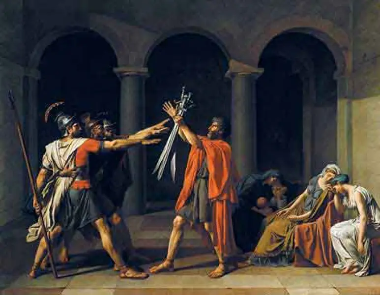 J. L. David Il giuramento degli Orazi. 1784. Olio su tela. cm. 330X425. Parigi, Louvre