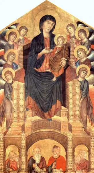 Cimabue. Madonna con il Bambino in trono, angeli e profeti. 1285-86. Tempera su tavola. Firenze, Uffizi.