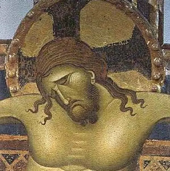 Giunta Pisano. Crocifisso. 1250-54. Dett. Tempera su tavola. Bologna, Chiesa di San Domenico.