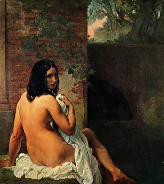Francesco Hayez. Bagnante di schiena. 1859. Olio su tela. cm. 133,5X120 Milano, Accademia di Brera.