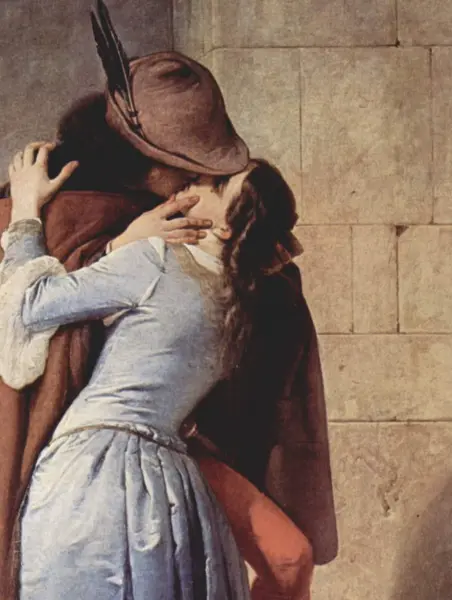 Francesco Hayez. Il Bacio. Dett. 1859. Olio su tela. cm. 110X88. Milano, Pinacoteca di Brera.