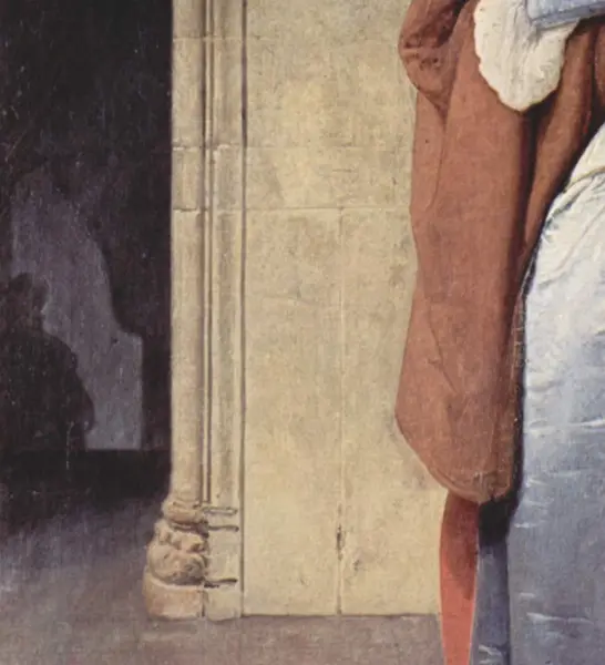 Francesco Hayez. Il Bacio. Part. dell'ombra dell'uomo. 1859.  Olio su tela. cm. 110X88. Milano, Pinacoteca di Brera.