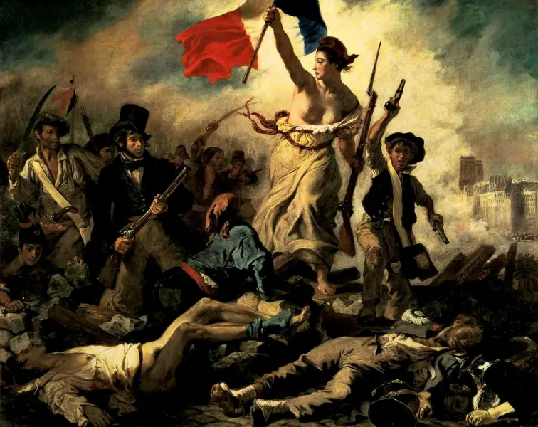 <p>Eugéne Delacroix. La Libertà che guida il popolo. 1830. Olio su tela. cm. 260X325. Parigi, Louvre.</p>
