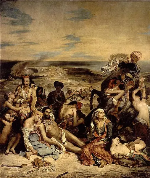 Eugéne Delacroix. Il massacro di Scio. 1823-24. Olio su tela. cm. 417X354. Parigi, Louvre