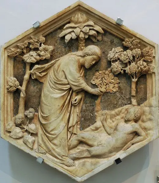 Andrea Pisano. Creazione di Adamo. Rilievo per il Campanile di Giotto. Marmo. Museo dell'Opera del Duomo. Firenze