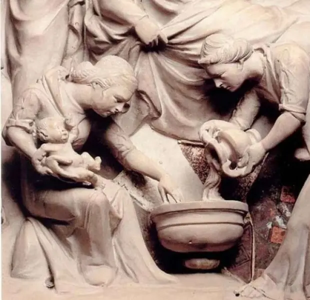 Giovanni Pisano. Pulpito di Sant'Andrea. 1298-1301. prt. della Natività. Pistoia, chiesa di Sant'Andrea