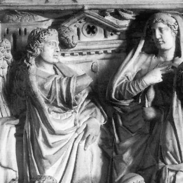 Nicola Pisano. Pulpito del Battistero di Pisa. Part. dell'Annunciazione. 1260. Marmo. Pisa, Battistero.