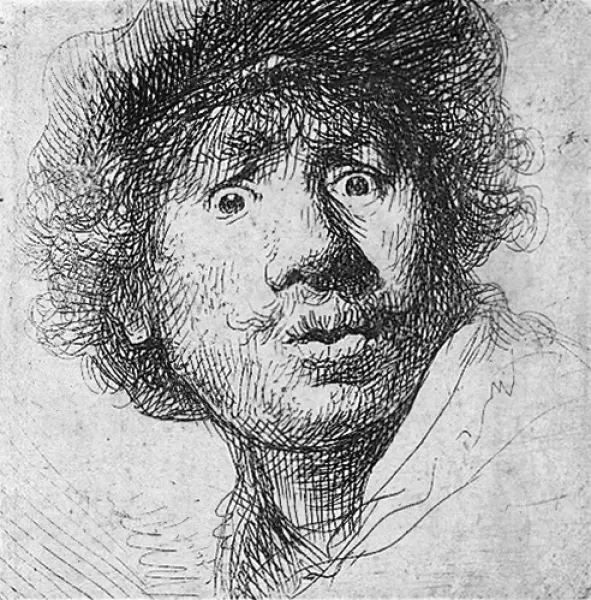 Rembrandt. Autoritratto 1630. Acquaforte.
