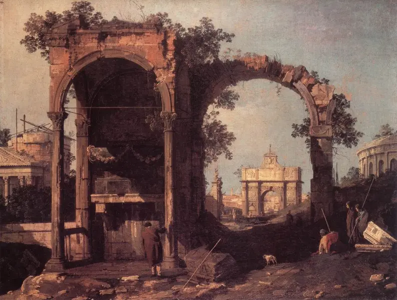 Canaletto. Capriccio con rovine classiche. 1730. Olio su tela. cm. 87,5X120,5. Milano, Museo Poldi-Pezzoli