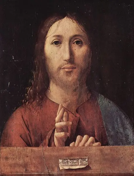 Antonello da Messina. Salvator Mundi. 1475 ca. Olio su tavola. Londra, National Gallery