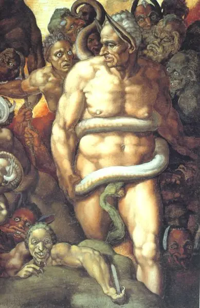 Michelangelo Buonarroti. Giudizio universale. Dett. Minosse. Affresco. 1536-41 Città del Vaticano, Cappella Sistina