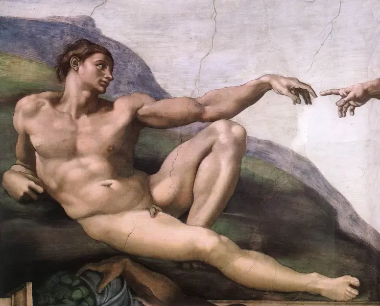 Michelangelo Buonarroti. La creazione di Adamo. Dett. 1508-12. Affresco. Cappella Sistina, Roma, Vaticano.