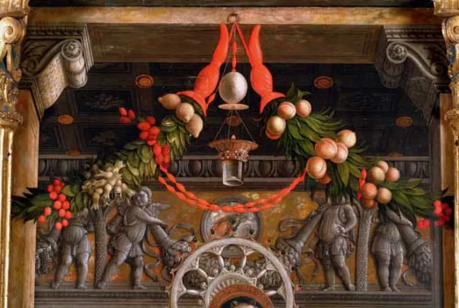 Andrea Mantegna. Pala di San Zeno. Dett. del festone nel pannello centrale. 1457-59. Verona, San Zeno.