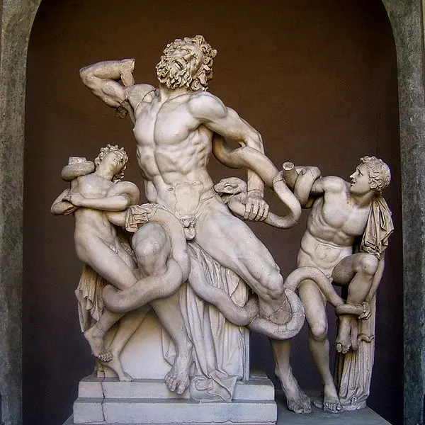 Laocoonte e i suoi due figli lottano coi serpenti, scultura greca della scuola di Rodi (I secolo), Museo Pio-Clementino, musei Vaticani
