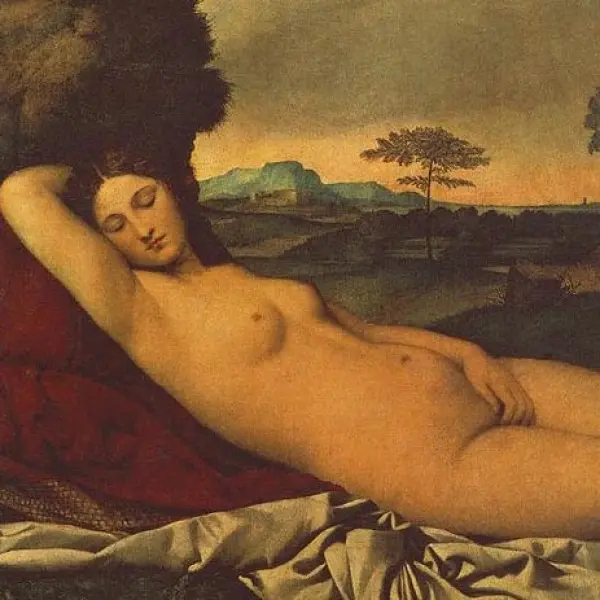 Giorgione. Venere dormiente. Dett. 1507 ca. Olio su tela. Dresda, Gemaldegalerie