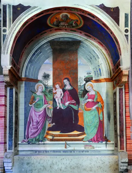 Piermatteo d'Amelia. Madonna col Bambino e le sante Lucia e Apollonia. 1482. Affresco. Narni, chiesa di Sant'Agostino.