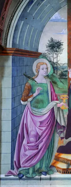 Piermatteo d'Amelia. Madonna col Bambino e le sante Lucia e Apollonia. Part. 1482. Affresco. Narni, chiesa di Sant'Agostino.
