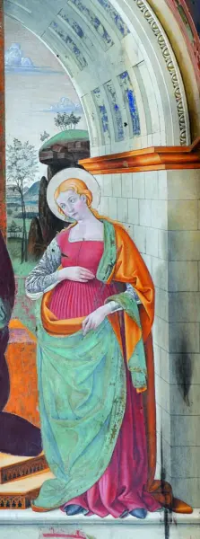 Piermatteo d'Amelia. Madonna col Bambino e le sante Lucia e Apollonia. Part. 1482. Affresco. Narni, chiesa di Sant'Agostino.