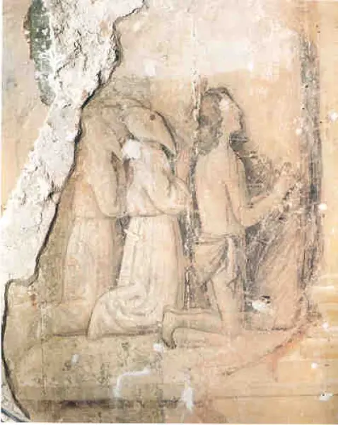 Piermatteo d'Amelia. San Sebastiano e i flagellanti. Frammento di affresco. Narni, chiesa di Sant'Agostino.