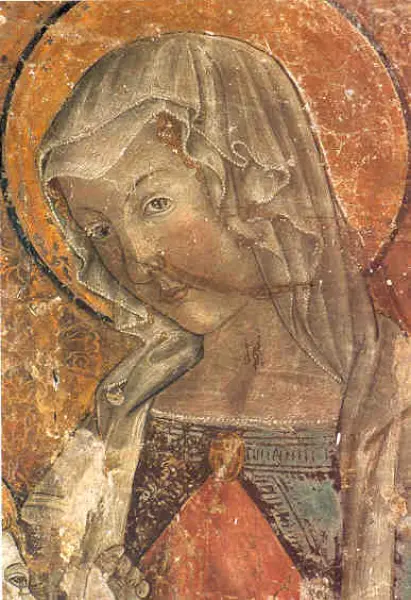 Piermatteo d'Amelia. Madonna con Bambino, santa e santo Stefano. Part. Affresco. Porchiano, chiesa parrocchiale.