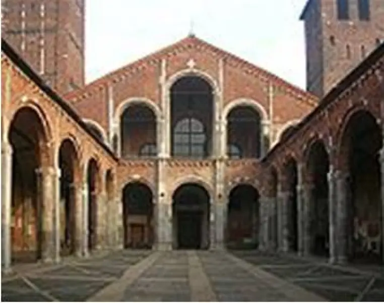Basilica di santAmbrogio, Milano, XI-XII secolo. Veduta della facciata.
