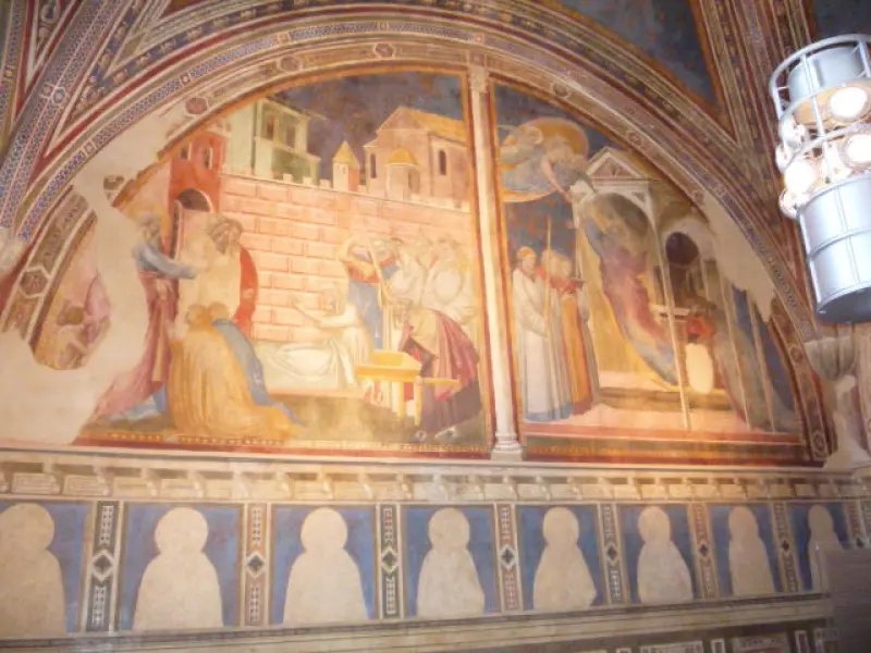 Taddeo Gaddi. Resurrezione di Druisiana; Ascensione di Ssan Giovanni. Affresco. sec. XIII. Cappella dei Conti Guidi. Castello dei Conti Guidi. Poppi.