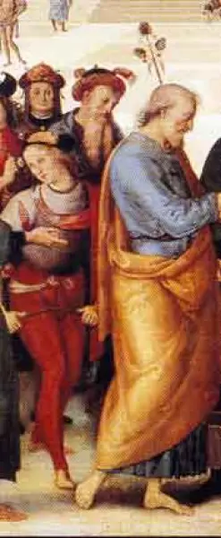 Pietro Perugino. Lo sposalizio della Vergine. 1502 ca. Part. Olio su tavola.  Caen, Musée des Beaux-Arts
