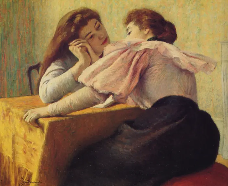 Federico Zandomeneghi, Colloquio al Tavolino. 1890. olio su tela, cm 60 x 75, Collezione privata di Como.