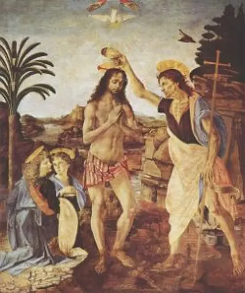Andrea del Verrocchio e Leonardo. Battesimo di Cristo. 1474-78. Olio su tavola. Firenze, Uffizi
