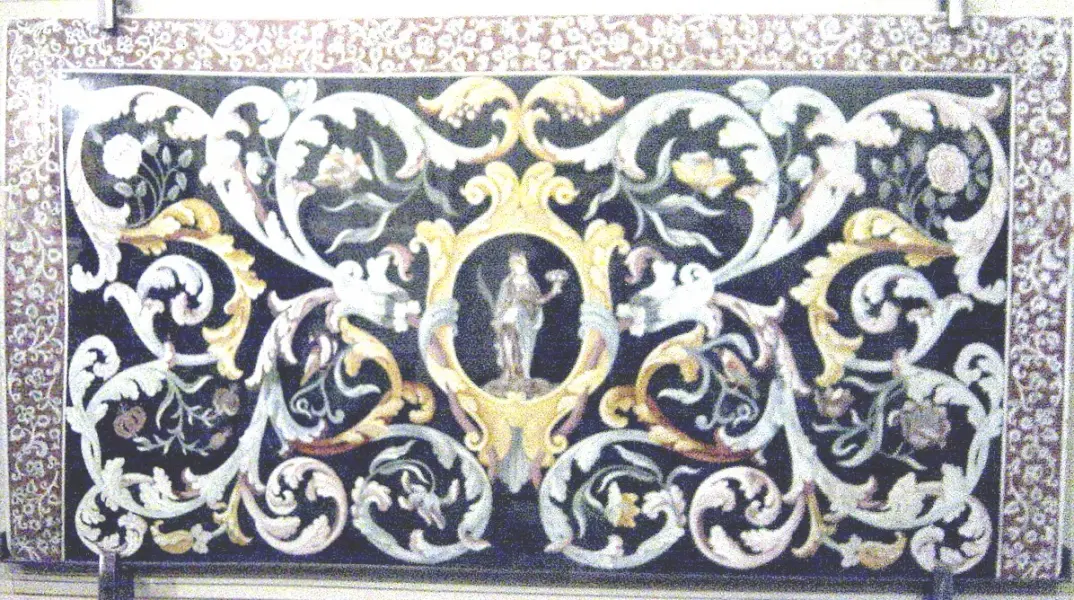 Paliotto in scagliola di scuola carpigiana
raffigurante il martirio di Sant'Agata. Chiesa di Sant'Agata. Rubiera (RE)
