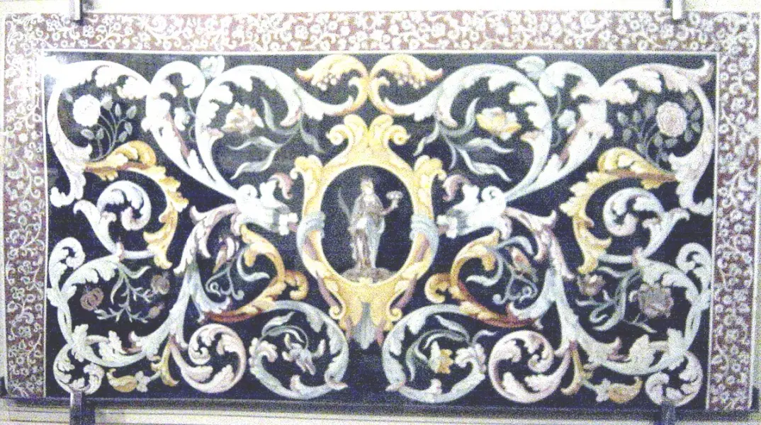 Paliotto in scagliola di scuola carpigiana
raffigurante il martirio di Sant'Agata. Chiesa di Sant'Agata. Rubiera (RE)