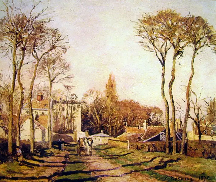 Camille Pissarro, "Accesso al villaggio di Voisins", 1872, olio su tela, cm 48.2 x 55.8, Parigi, Louvre, Museo dell'Impressionismo.