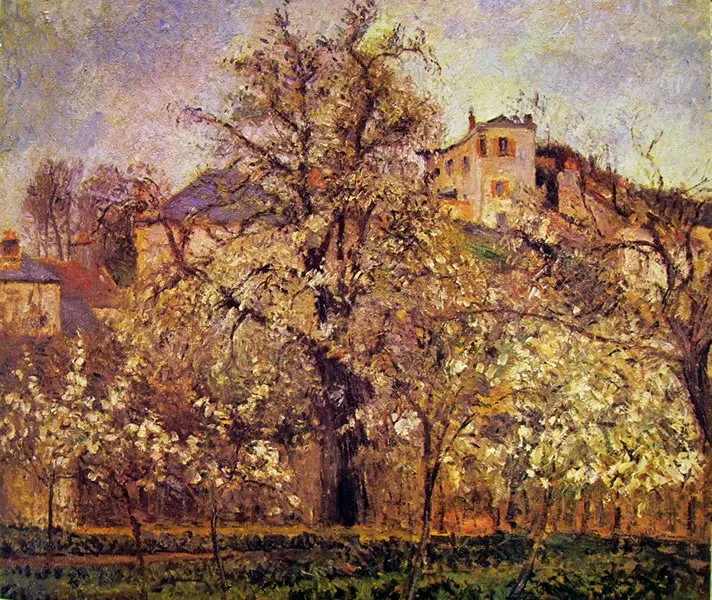 Camille Pissarro, "Frutteto con alberi in fiore, a primavera, Pontoise", 1877, olio su tela, cm 64.8 x 81.3, Parigi, Louvre, Museo dell'Impressionismo.