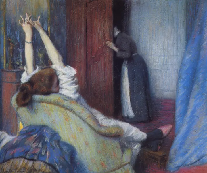 Federico Zandomeneghi, Il risveglio (Femme qui s'ètire), 1895, Pastello, cm 59 x 73, Museo Civico, Palazzo Tè, Mantova.