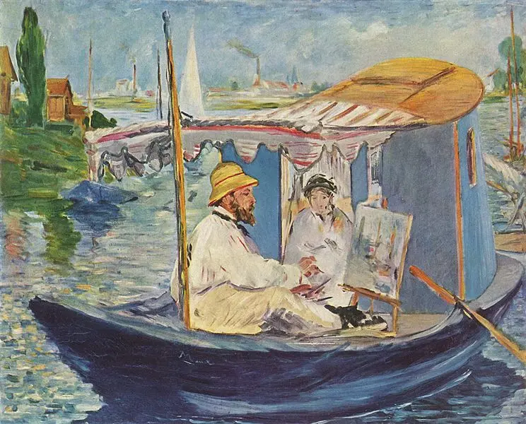 Edouard Manet. Monet che dipinge sullatelier galleggiante. 1874. Monaco, Neue Pinakothek